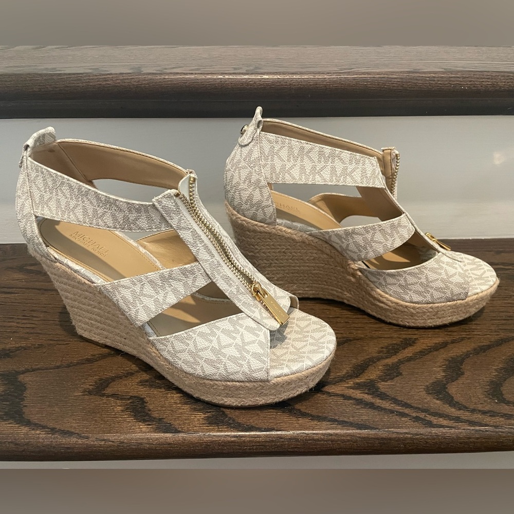 Michael Kors Wedge Sandals - White Monogram